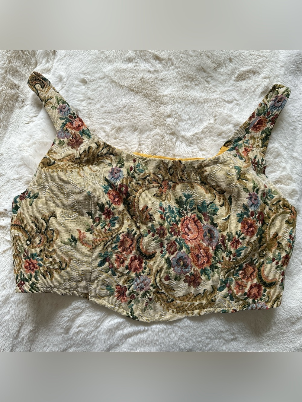 Floral Tapestry Crop Top in Cream and Multicolor